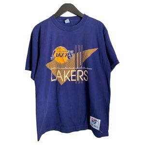Vintage 90's LA Lakers T-Shirt Women's Size Large Purple Tee Basketball Shirt